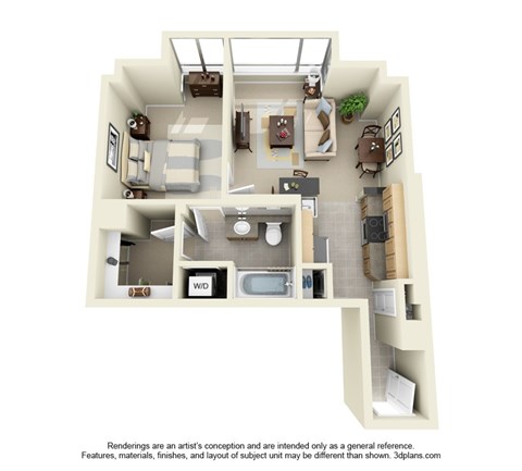 M Street Apartments in Seattle, Washington One Bedroom Floor Plan